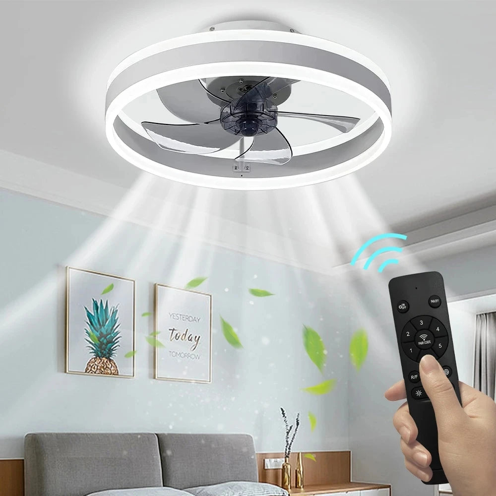 Plafond moderne à LEDs ventilateur lumières synchronisation ventilateur électrique chambre décor ventilateur lampes suspendues pour plafond moderne décoration de la maison - vue 2 sur 8