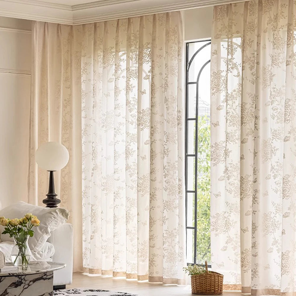 Voilage tulle floral romantique pour salon chambre fenetre - vue 2 sur 8