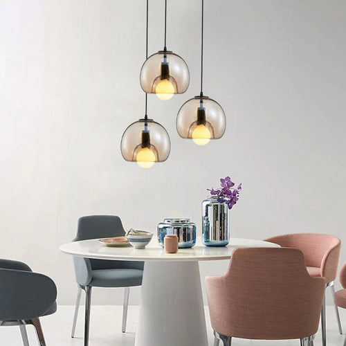lampe verre table industrielle suspendue fumée gris ambre led e27 suspension - vue 2 sur 10