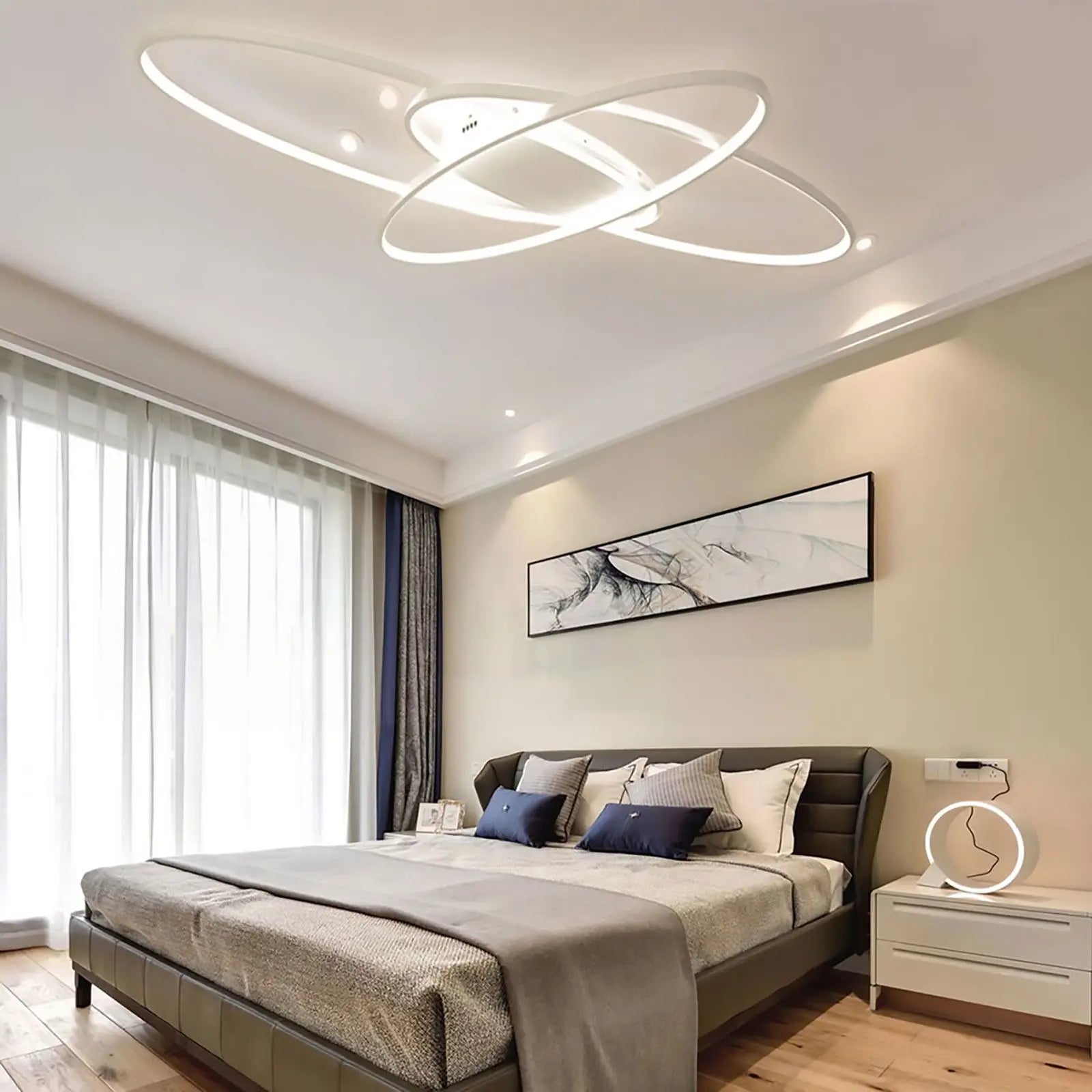 plafonnier led décalé 3 ellipses télécommande - vue 4 sur 8