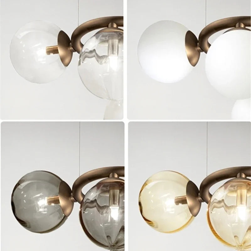 lustre nordique en verre fumé et doré pour intérieur moderne - vue 5 sur 12