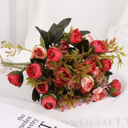 fleurs artificielles en soie bouquet de camélia décoratif - vue 4 sur 11