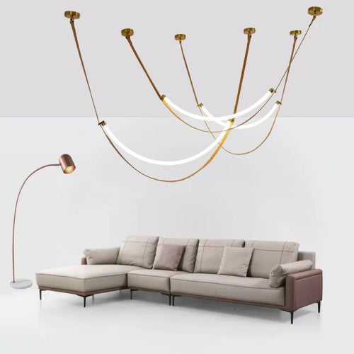 ceinture en cuir moderne avec suspension led pour décoration luminaire - vue 4 sur 14