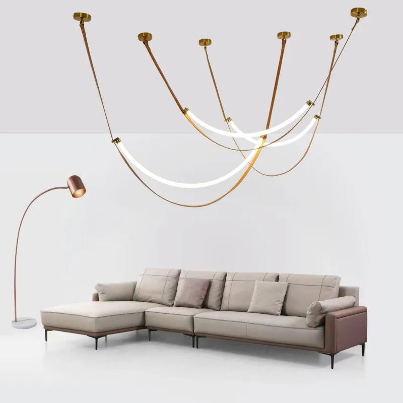 ceinture en cuir moderne avec suspension led pour décoration luminaire - vue 4 sur 14