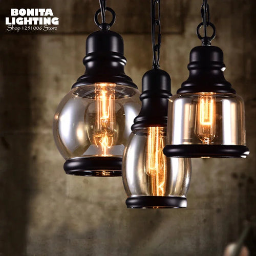 suspension industrielle rétro en verre ambré avec corde de chanvre - vue 2 sur 6