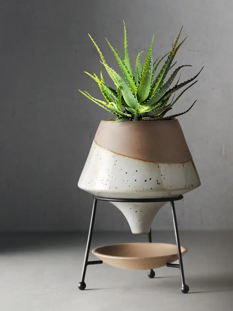 pot de fleurs en céramique avec support en métal moderne - vue 5 sur 12