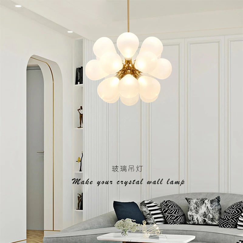 lustre nordique boule verre led décoration maison suspendu - vue 4 sur 10