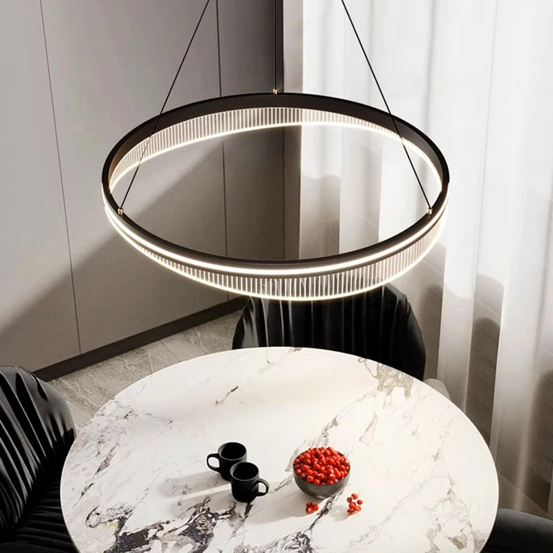lustre led moderne rond noir intérieur pour éclairage salon - vue 5 sur 7