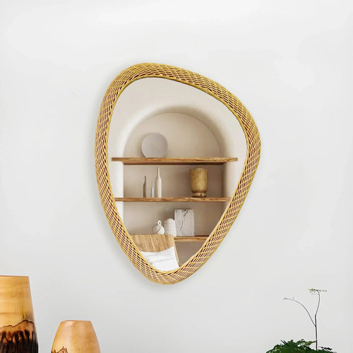 miroir bohème tissé en rotin fait main décoration artisanale - vue 5 sur 6