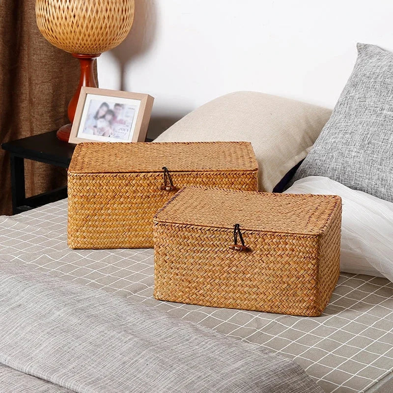 panier de rangement tissé avec couvercle pour bijoux et objets divers - vue 3 sur 11