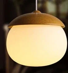 suspension moderne en verre et bois avec champignons - vue 8 sur 8