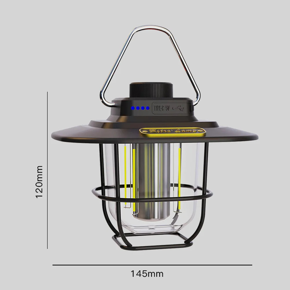 lampe de camping led rétro suspendue étanche avec batterie rechargeable - vue 10 sur 12