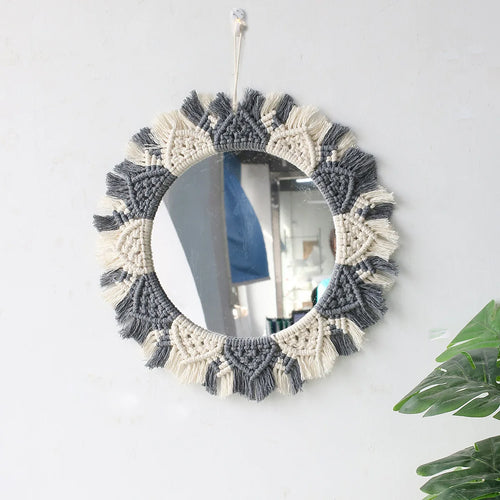 miroir mural en macramé style bohème pour décoration intérieure - vue 2 sur 13