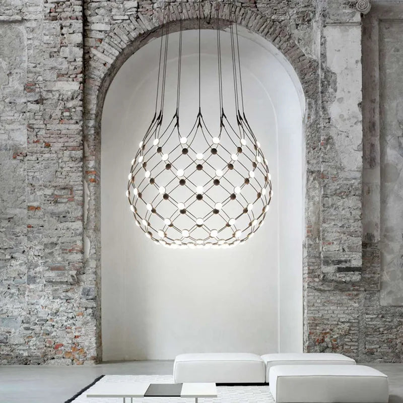 Lustre Designer italien Led nordique noir blanc salle à manger filet de pêche - vue 6 sur 10