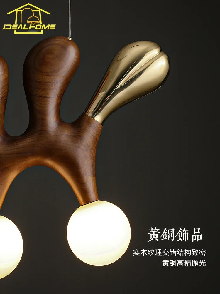 suspension traditionnelle en bois massif zen art décorative pour restaurant et bar - vue 3 sur 8