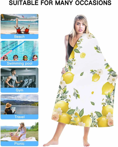 Serviette de bain microfibre motif citron floral plage - vue 3 sur 6