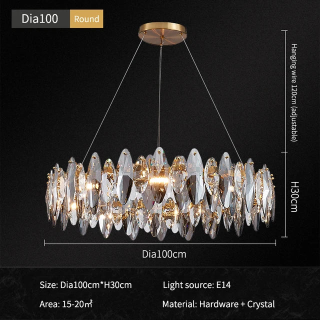 lustre moderne en cristal avec led et suspensions ronds - vue 10 sur 12