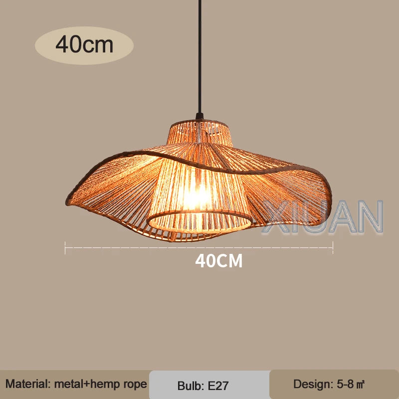 suspension vintage en corde de chanvre avec chapeau wabi-sabi japonais