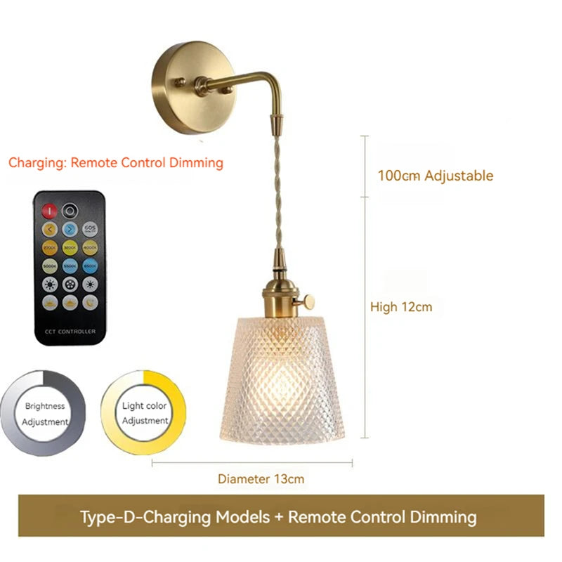 applique murale led scandinave en verre et laiton avec interrupteur à batterie - vue 11 sur 23