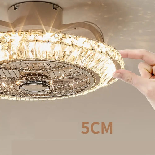 ventilateur de plafond cristal moderne avec lumière télécommande silencieuse 3 vitesses - vue 7 sur 7