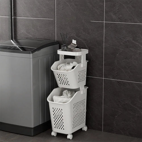 panier de rangement pour linge sale avec roulettes pratiques - vue 9 sur 9
