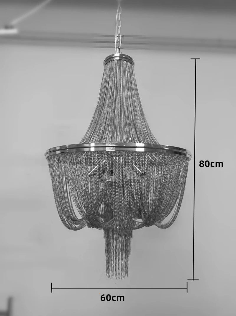 lustre moderne à pampilles en aluminium doré avec chaîne décorative - vue 11 sur 12