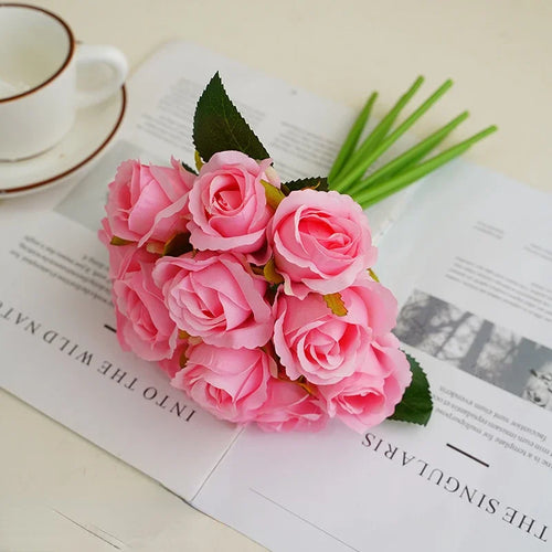 bouquet de roses artificielles en soie décoration florale pour table - vue 14 sur 15