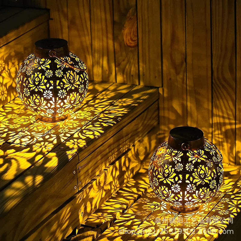 lanterne solaire à led en fer forgé pour jardin décoratif - vue 1 sur 8