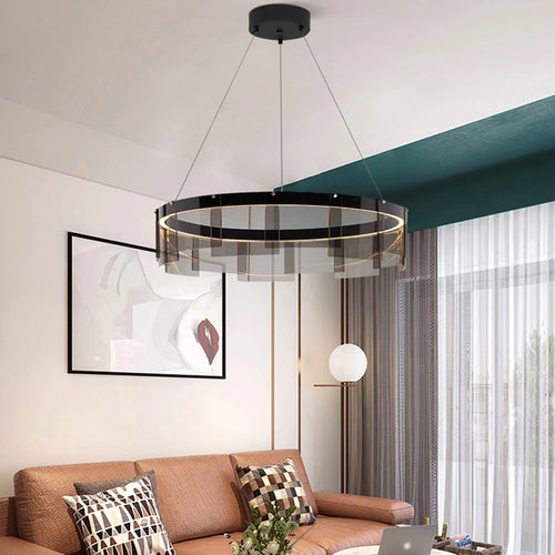 lustre moderne nordique en verre fumé led suspendu - vue 2 sur 9