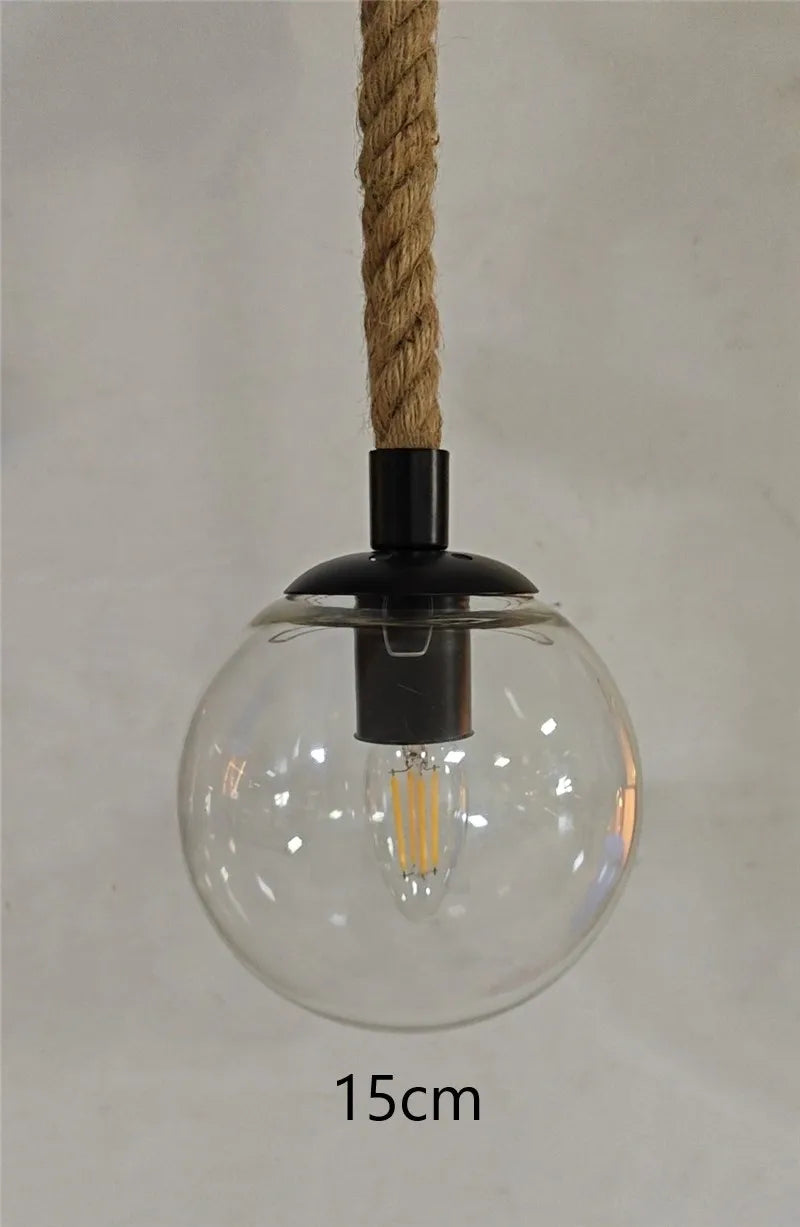 corde de chanvre avec boule de verre lumière led tissage à la main - vue 8 sur 11