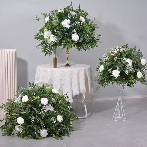 boule de fleurs artificielles arrangement de roses blanches décoration mariage - vue 2 sur 7