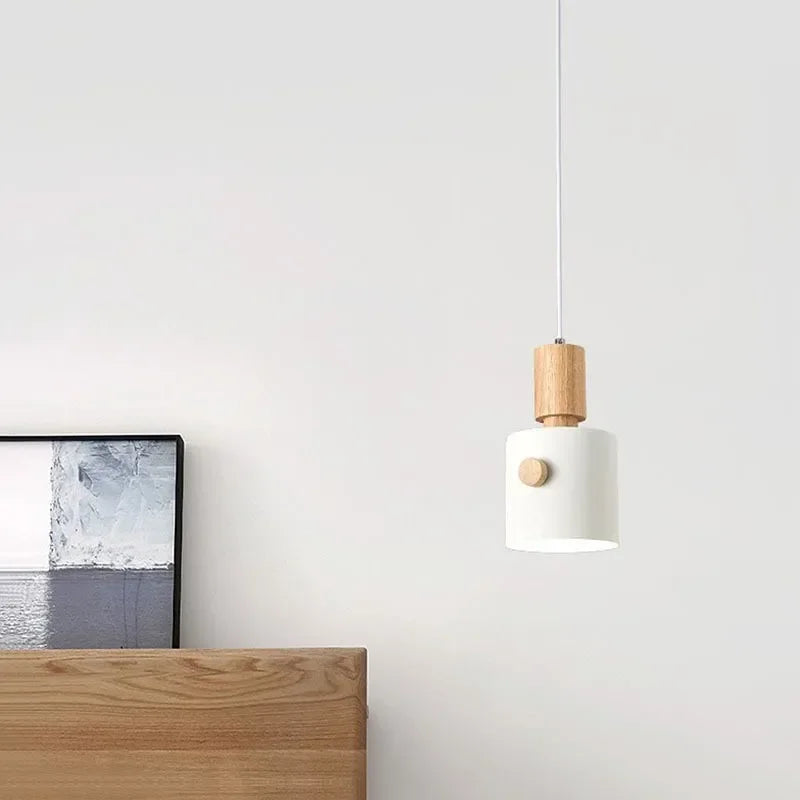 Suspension en bois nordiques LED Macaron à tête unique lampe décorative d'intérieur suspendue pour salon salle à manger luminaires de chambre à coucher - vue 4 sur 9