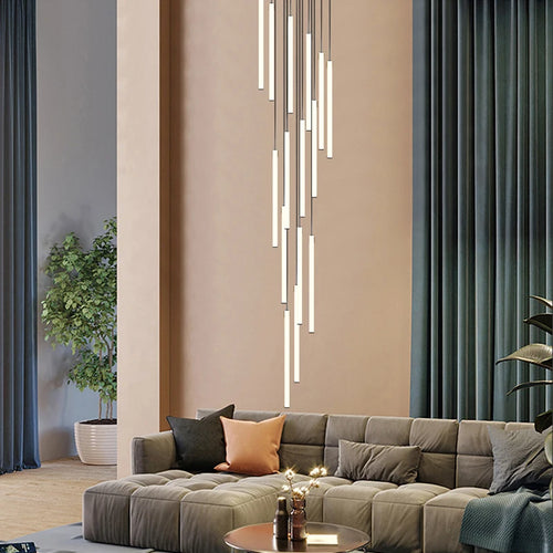 lustre long tube moderne pour villa nordique et hall d'exposition - vue 4 sur 14