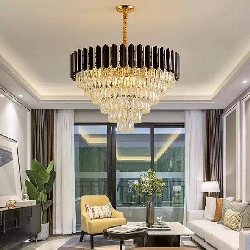 lustre led moderne de luxe en cristal luminaire rond ou long - vue 4 sur 18