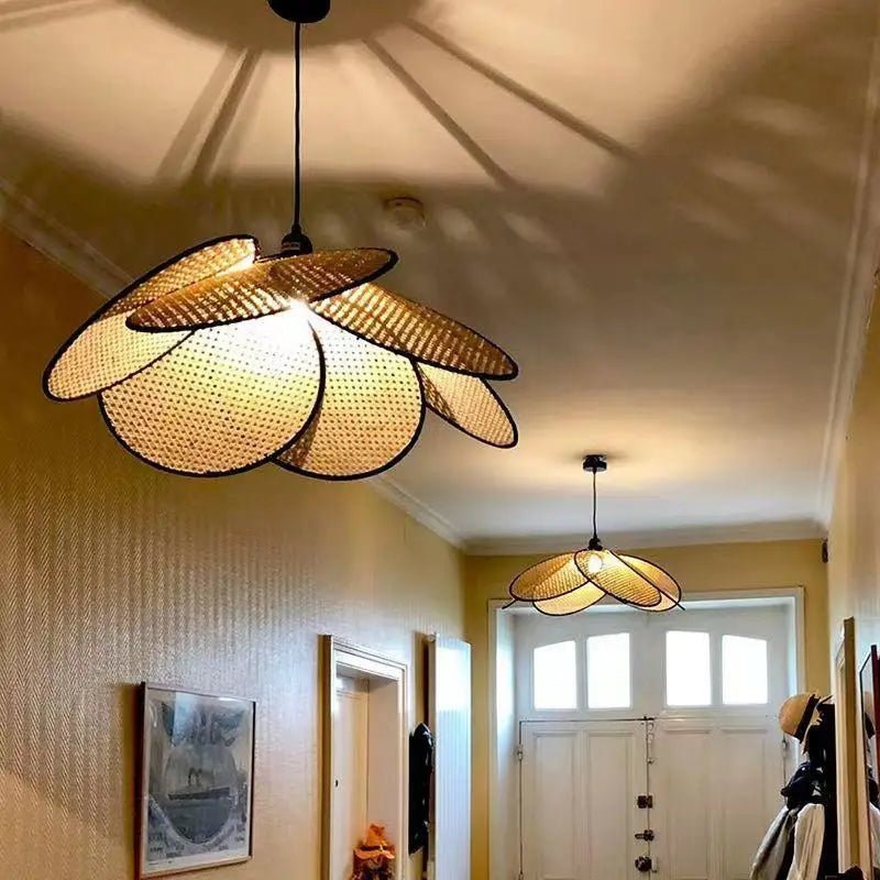 lampadaire rétro en rotin tissé design chinois pour décoration intérieure - vue 4 sur 9