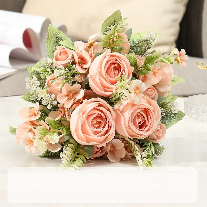 bouquet de roses artificielles en soie pour décoration intérieure - vue 5 sur 10