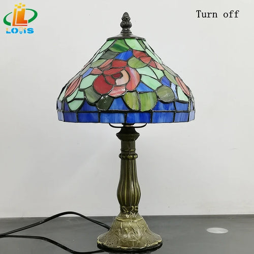 lampe à poser style tiffany avec design floral antique - vue 6 sur 6