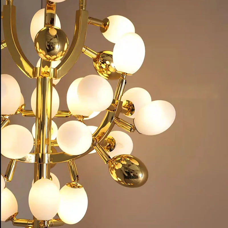 Nordic modern grape design LED floor lamp, gold G9 bulb, dining room, bedroom, sofa, white glass, home decoration floor lamp - vue 5 sur 7