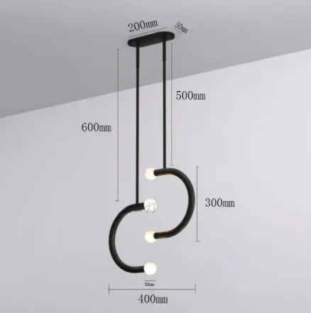 Nordic Creative U-shaped Line Art Led Chandelier Suitable for Corridor Bedroom, Bar and Loft Decoration Industrial Hanging Lamps - vue 7 sur 8