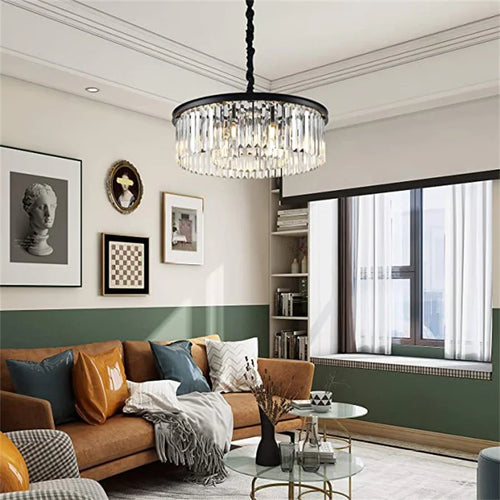 lustre rond en cristal design suspendu en verre transparent - vue 3 sur 6