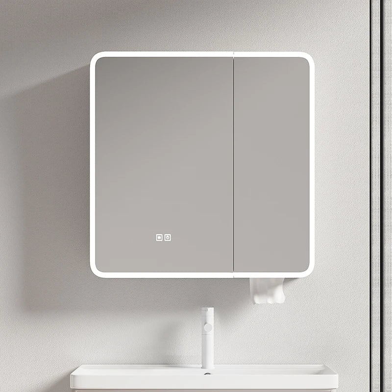 armoire circulaire en aluminium avec miroir éclairage intelligent et rangement - vue 2 sur 32