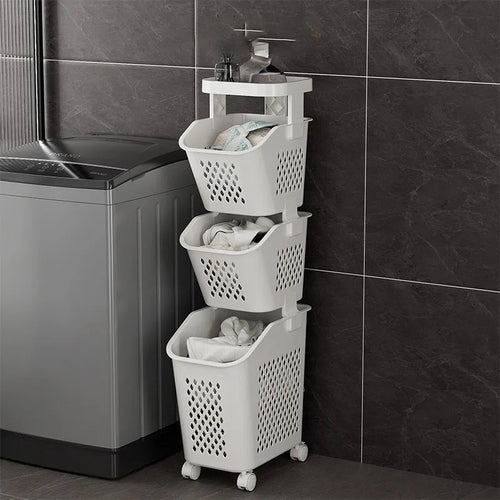 panier de rangement pour linge sale avec roulettes pratiques - vue 2 sur 9