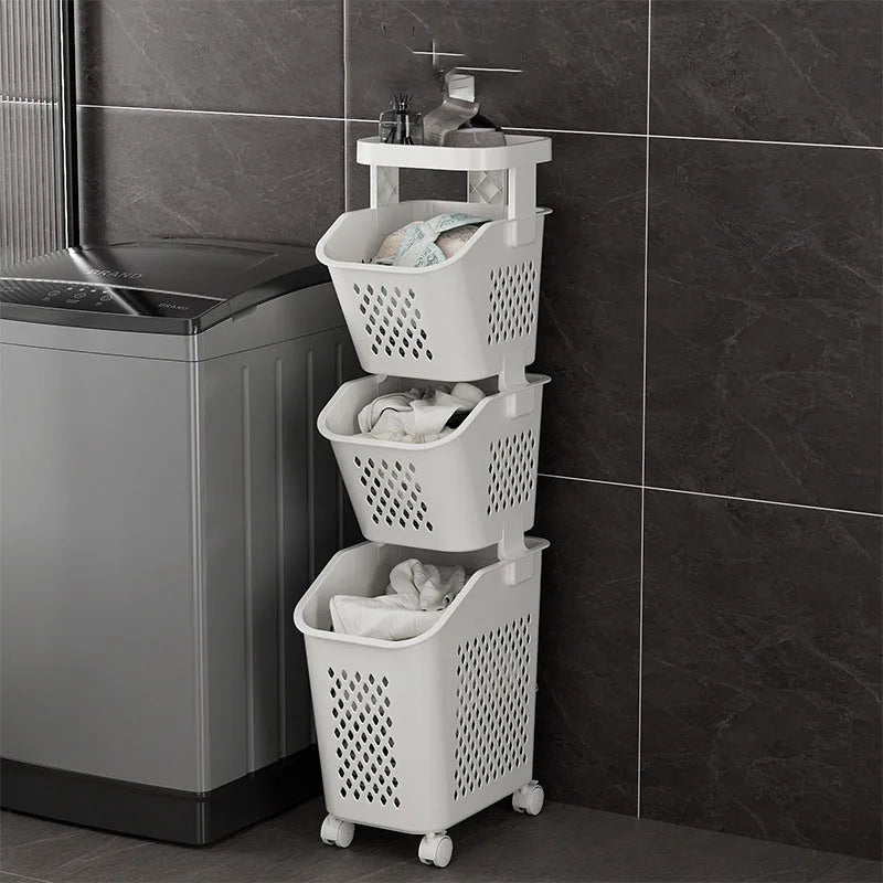 panier de rangement pour linge sale avec roulettes pratiques - vue 7 sur 9