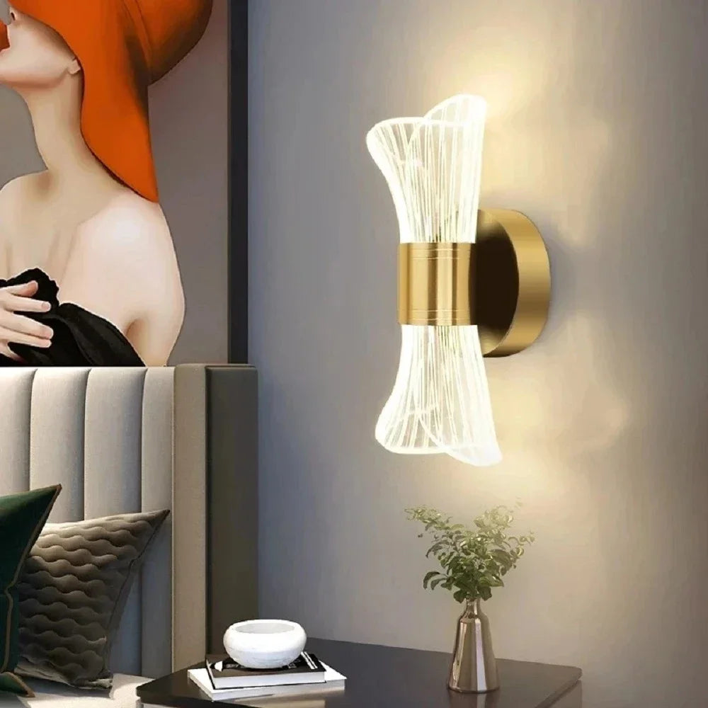Moderne luxe créatif acrylique applique murale LED lumière or noir applique pour allée applique chambre chevet couloir décor à la maison - vue 4 sur 11