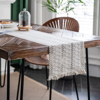Chemin de table bohème pompons coton lin beige