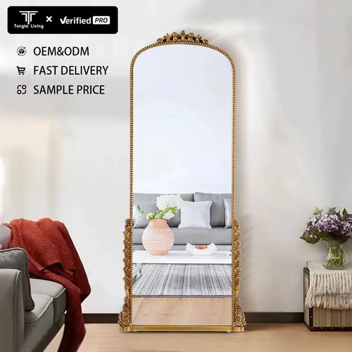 miroir mural doré encadré en pu français pleine longueur - vue 3 sur 7