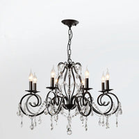 lustre classique en fer forgé et cristal pour intérieur industriel