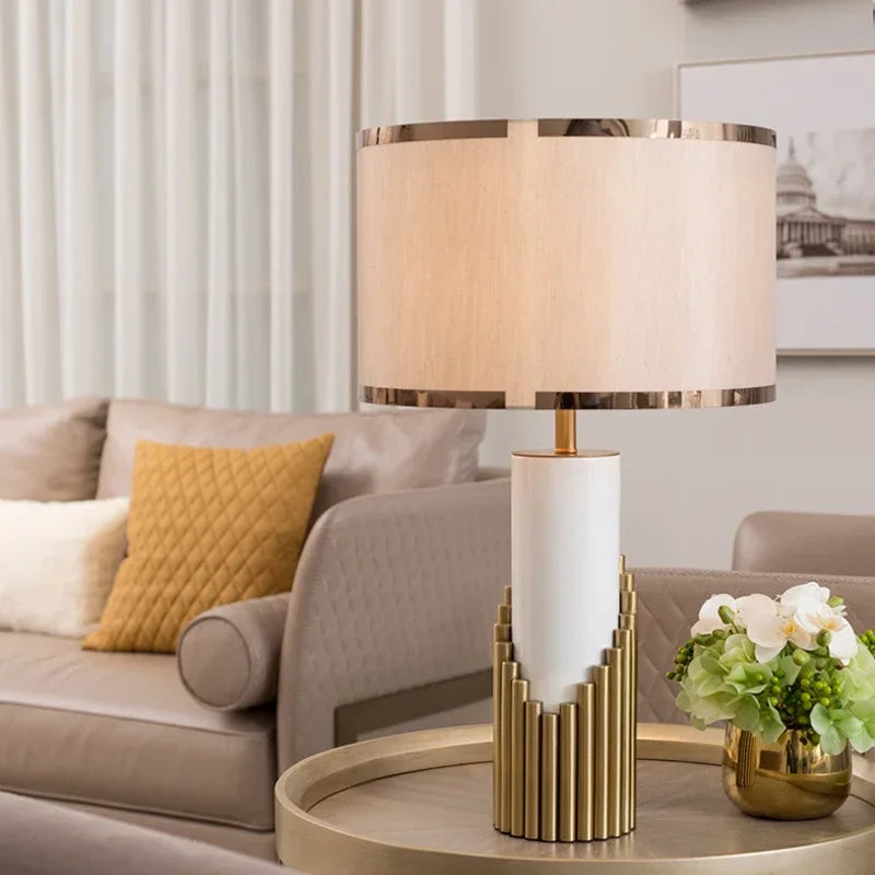 Italy Design High Quality  Table Lamp Led Desk Light with Marble Foot Fabric Shade - vue 3 sur 7