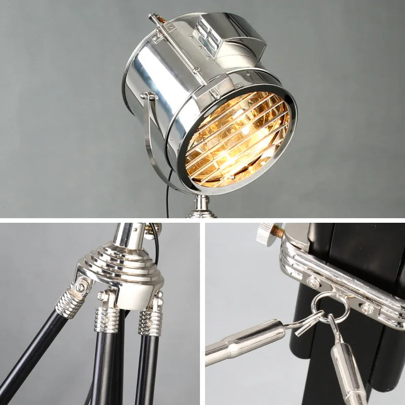 lampadaire trépied industriel en bois pour intérieur moderne - vue 5 sur 9