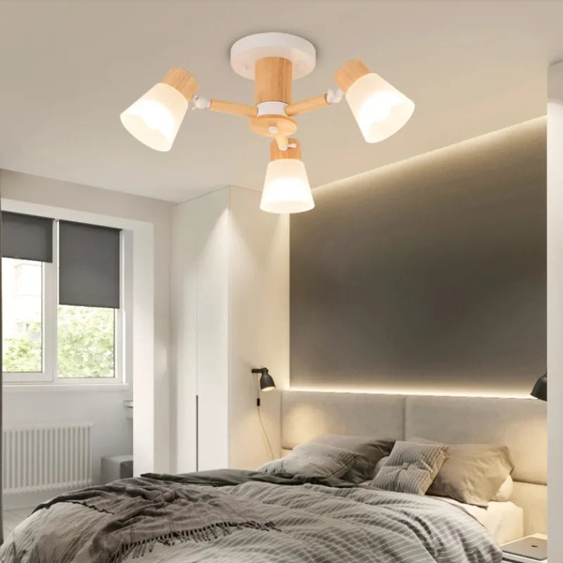 lustre nordique décoratif en verre et bois - vue 3 sur 14
